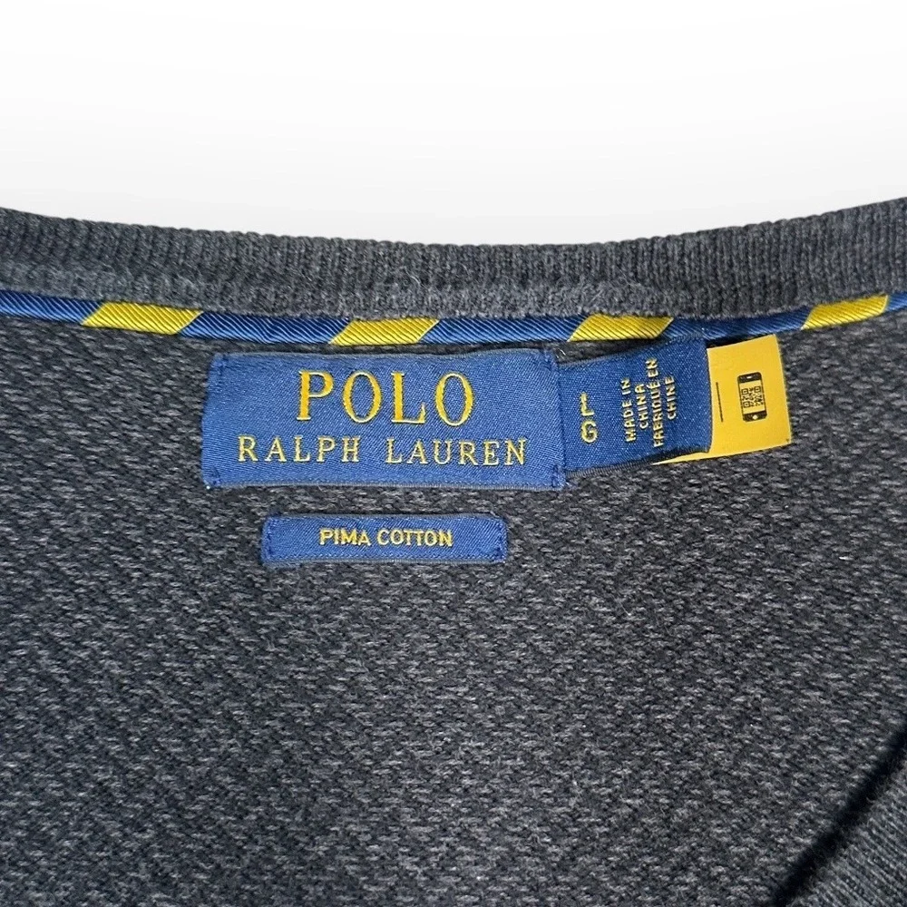 Polo Ralph Lauren Men's‎ V Neck Pima Cotton Sweater Dark Gray Heather Casual